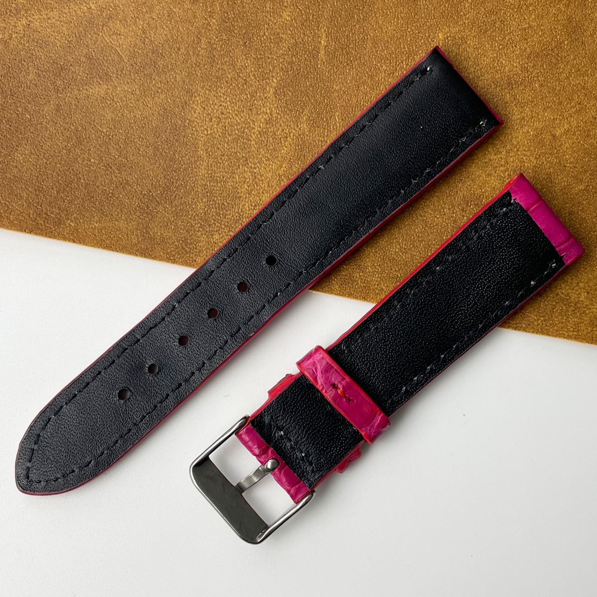 Pink Unique Texture Alligator Watch Band For Men