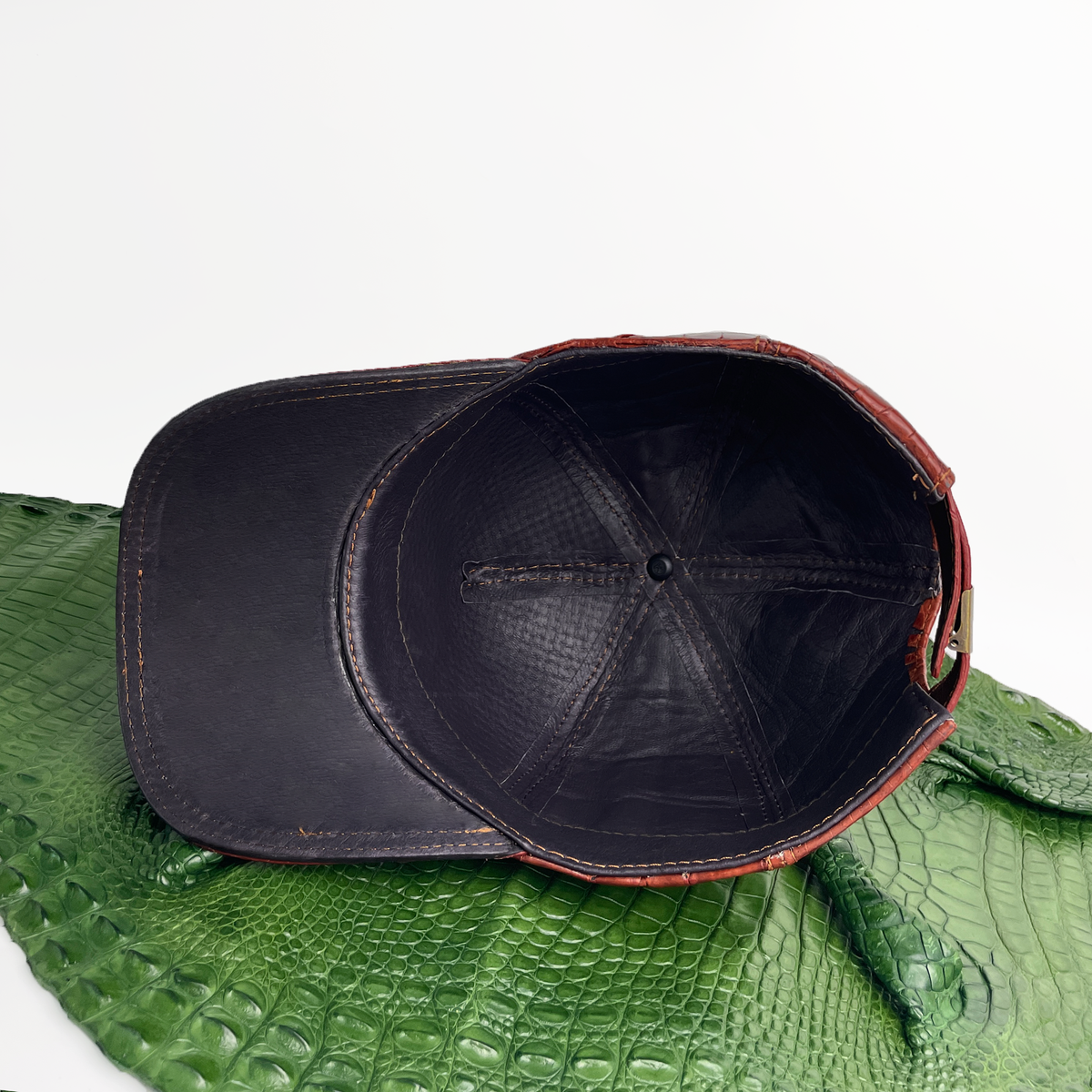 Brown Alligator Leather Cap - Fashionable Exotic Adjustable Outdoor Baseball Cap | Cowboy Style | HAT-BRO-22