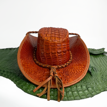Brown Alligator Cowboy Hat - Mens Crocodile Skin Western Style Hat With Chin Cord | HAT-BRO-77