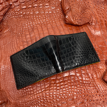Black Yellow Double Side Alligator Leather Classic Bifold Wallet For Men