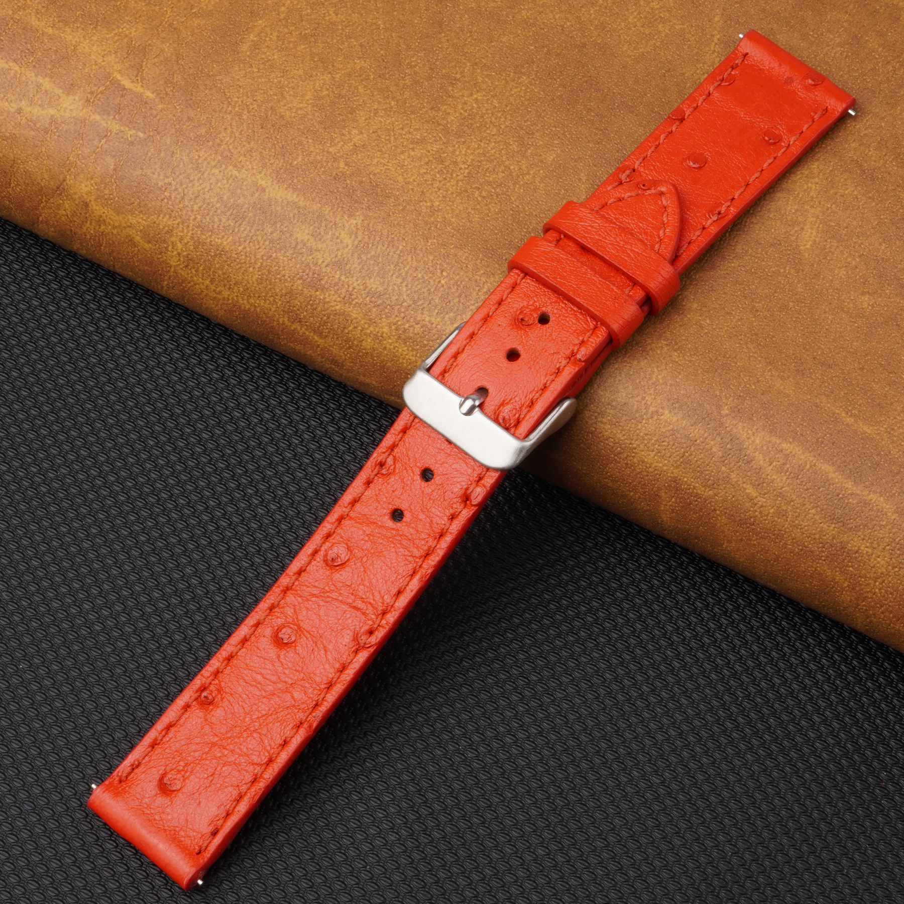 Slim Red Ostrich Leather Watch Band