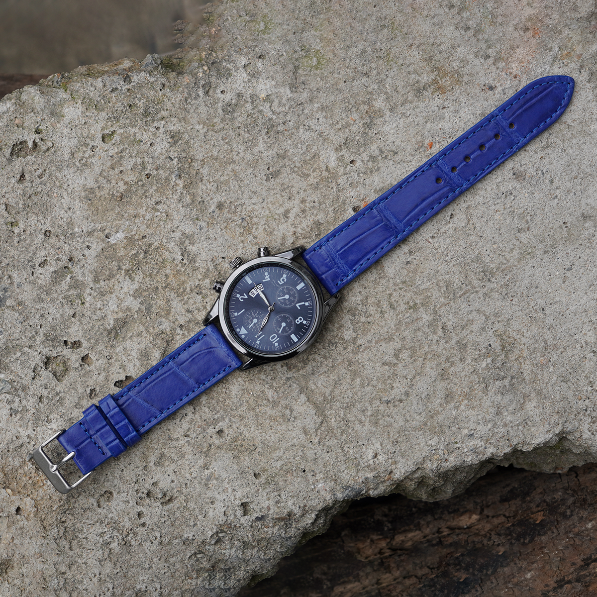 Flat Light Blue Alligator Leather Watch Band