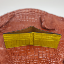 Black Yellow Double Side Alligator Leather Slim Bifold Wallet For Men 