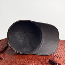 Dark Brown Alligator Leather Outdoor Cap - Adjustable Men Crocodile Skin Hat Baseball With Strapback | HAT-BRO-44