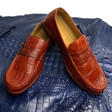 Light Brown Mens Crocodile Leather Penny Loafers |Belly Alligator Mens Designer Loafers | SH46E