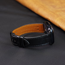 Slim Black Alligator Apple Leather Watch Band