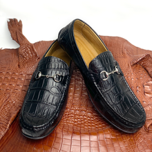 Men's Black Alligator Leather Horsebit Loafers | Belly Crocodile Skin Loafer Shoes For Men - SH21C42