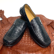 Black Alligator Leather Moccasin Loafer | Crocodile Belly Skin Moccasin Loafer | SH91L42