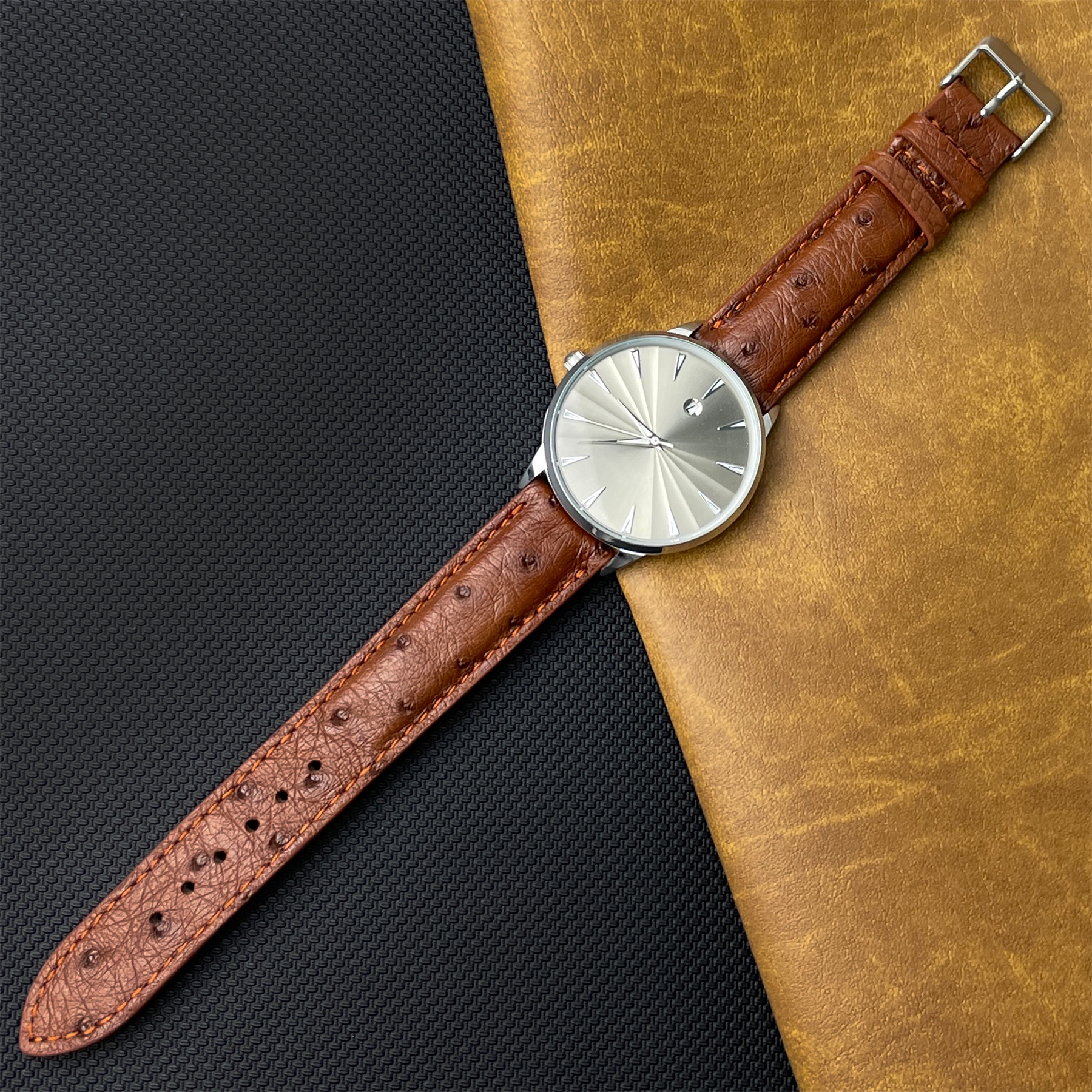 Brown Genuine Ostrich Leather Watch Strap Quick Release