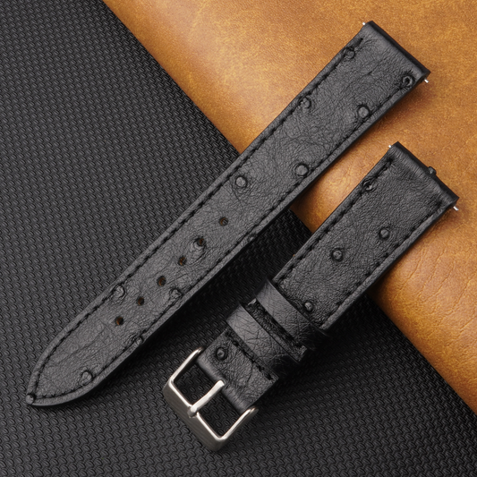 Slim Black Ostrich Leather Watch Band