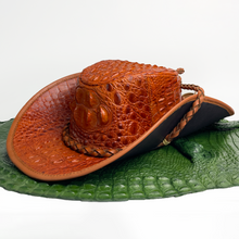 Brown Alligator Cowboy Hat - Mens Crocodile Skin Western Style Hat With Chin Cord | HAT-BRO-77