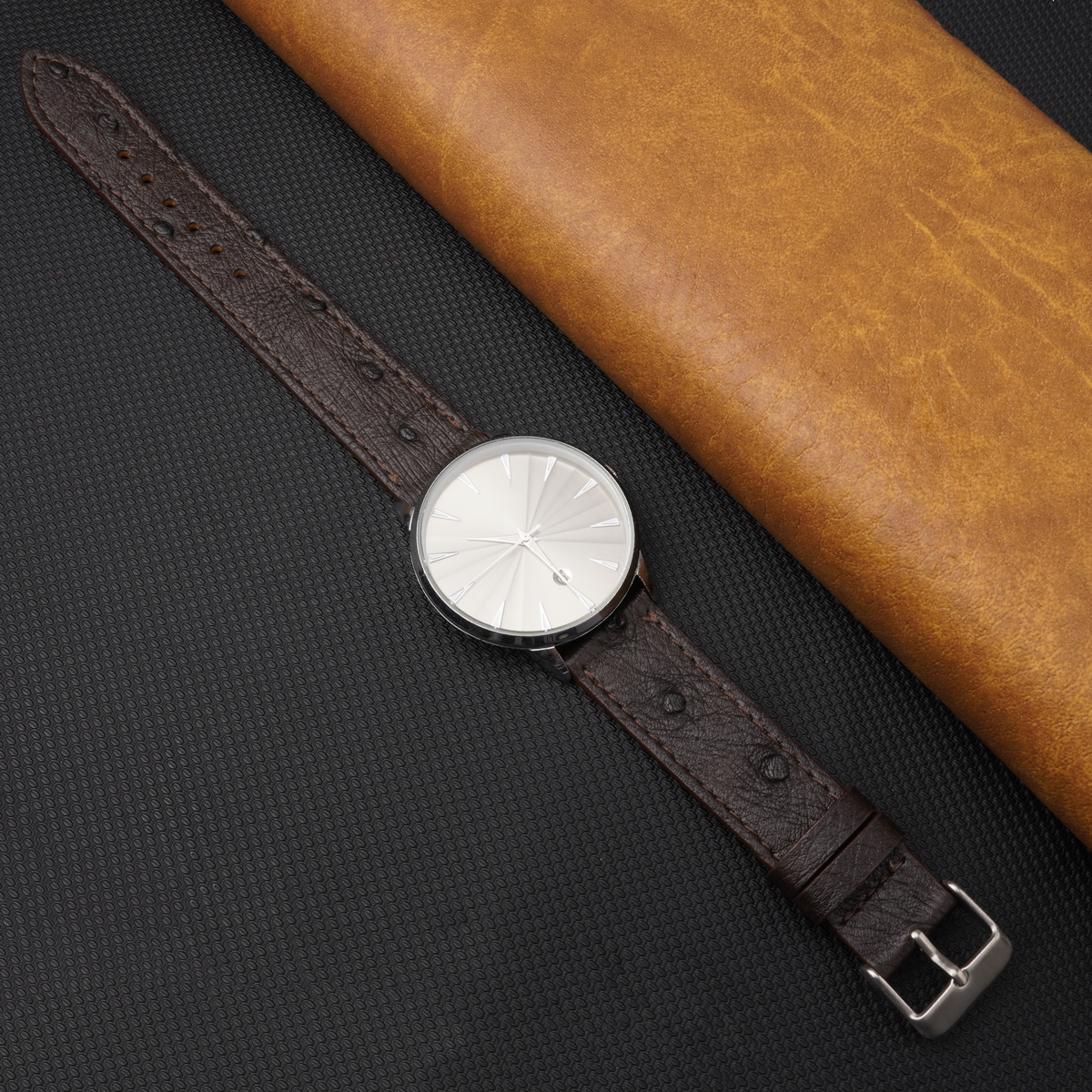Slim Dark Brown Ostrich Leather Watch Band