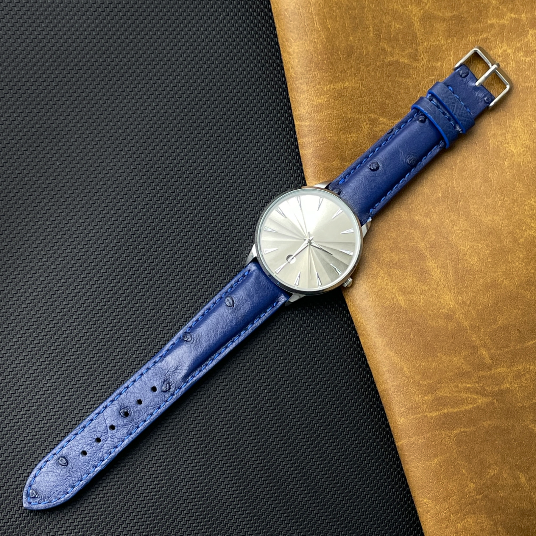 Blue Genuine Ostrich Leather Watch Strap Quick Release