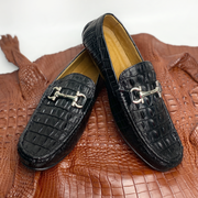 Mens Black Alligator Leather Loafers | Hornback Crocodile Skin Loafer Shoes For Men | SH31D42
