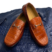 Men's Light Brown Alligator Leather Horsebit Loafers | Belly Crocodile Skin Loafer Shoes For Men - SH26C42