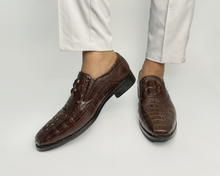 Dark Brown Mens Alligator Leather Slip-On Loafer Shoes | Crocodile Hornback Leather Loffer | SH53F