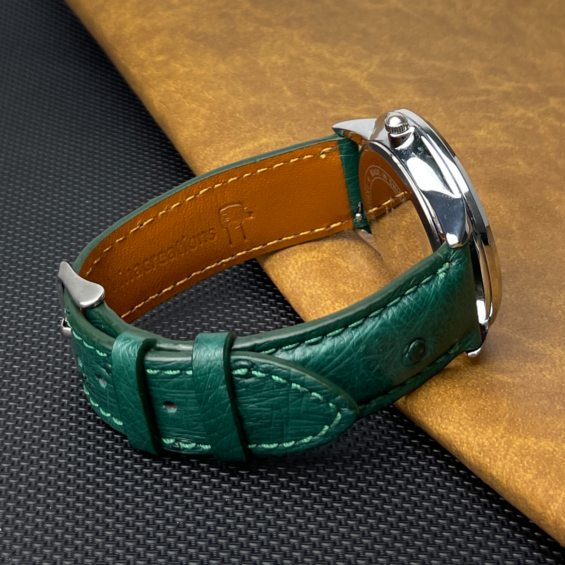 Green Genuine Ostrich Leather Watch Strap Quick Release