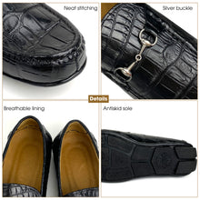 Men's Black Alligator Leather Horsebit Loafers | Belly Crocodile Skin Loafer Shoes For Men - SH21C42