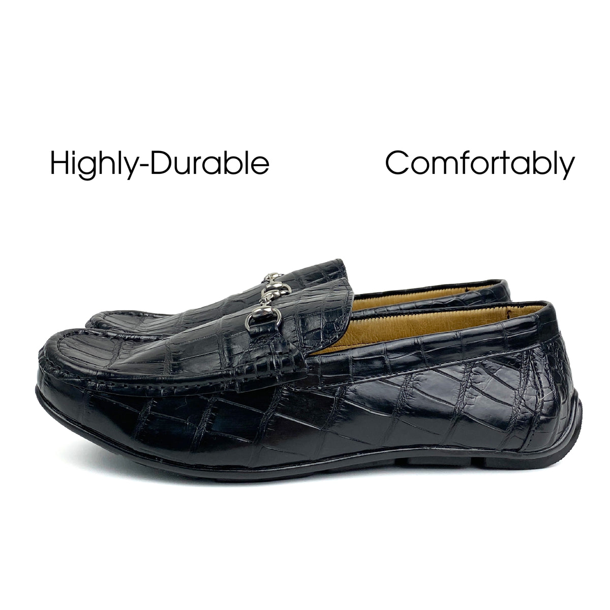 Men's Black Alligator Leather Horsebit Loafers | Belly Crocodile Skin Loafer Shoes For Men - SH21C42