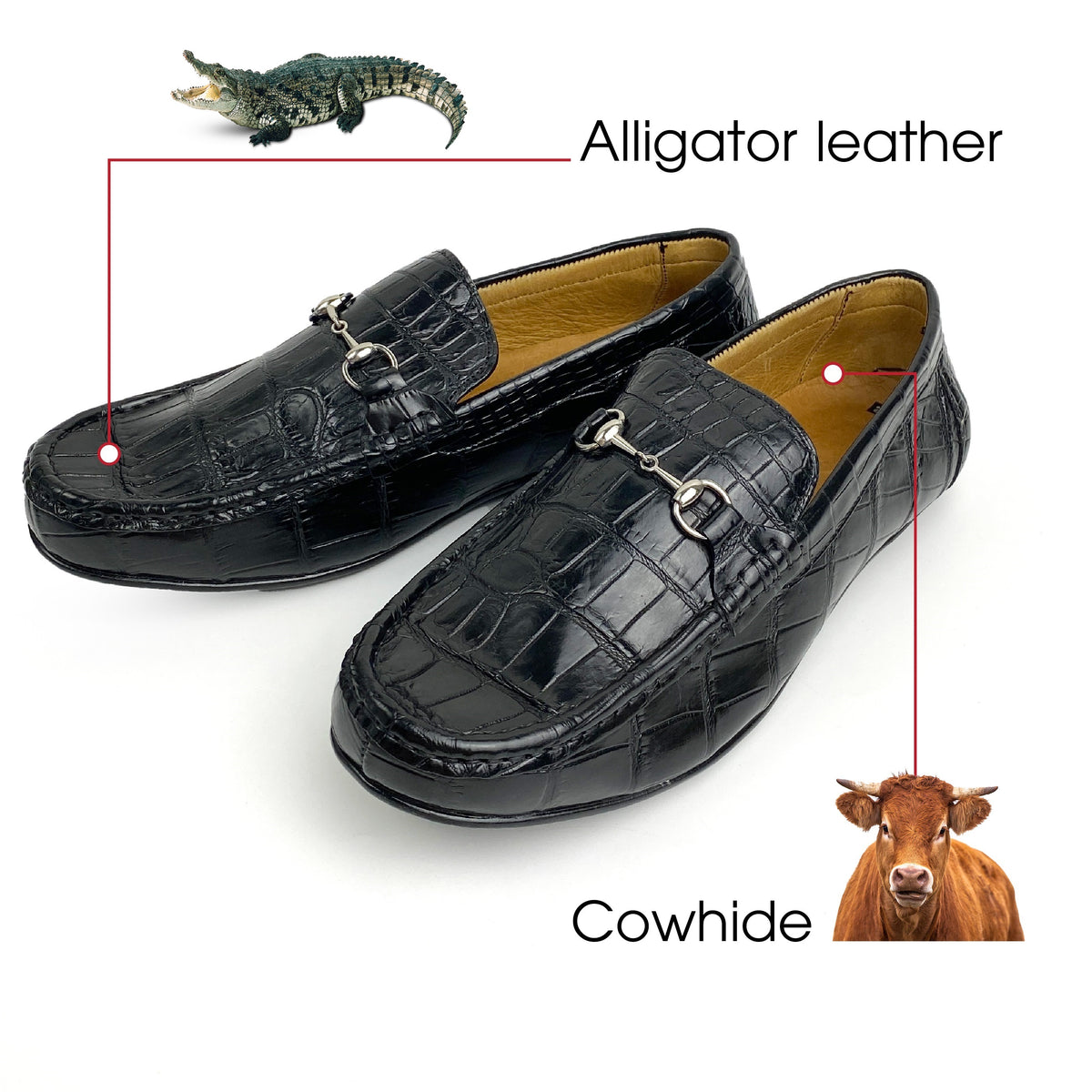 Men's Black Alligator Leather Horsebit Loafers | Belly Crocodile Skin Loafer Shoes For Men - SH21C42