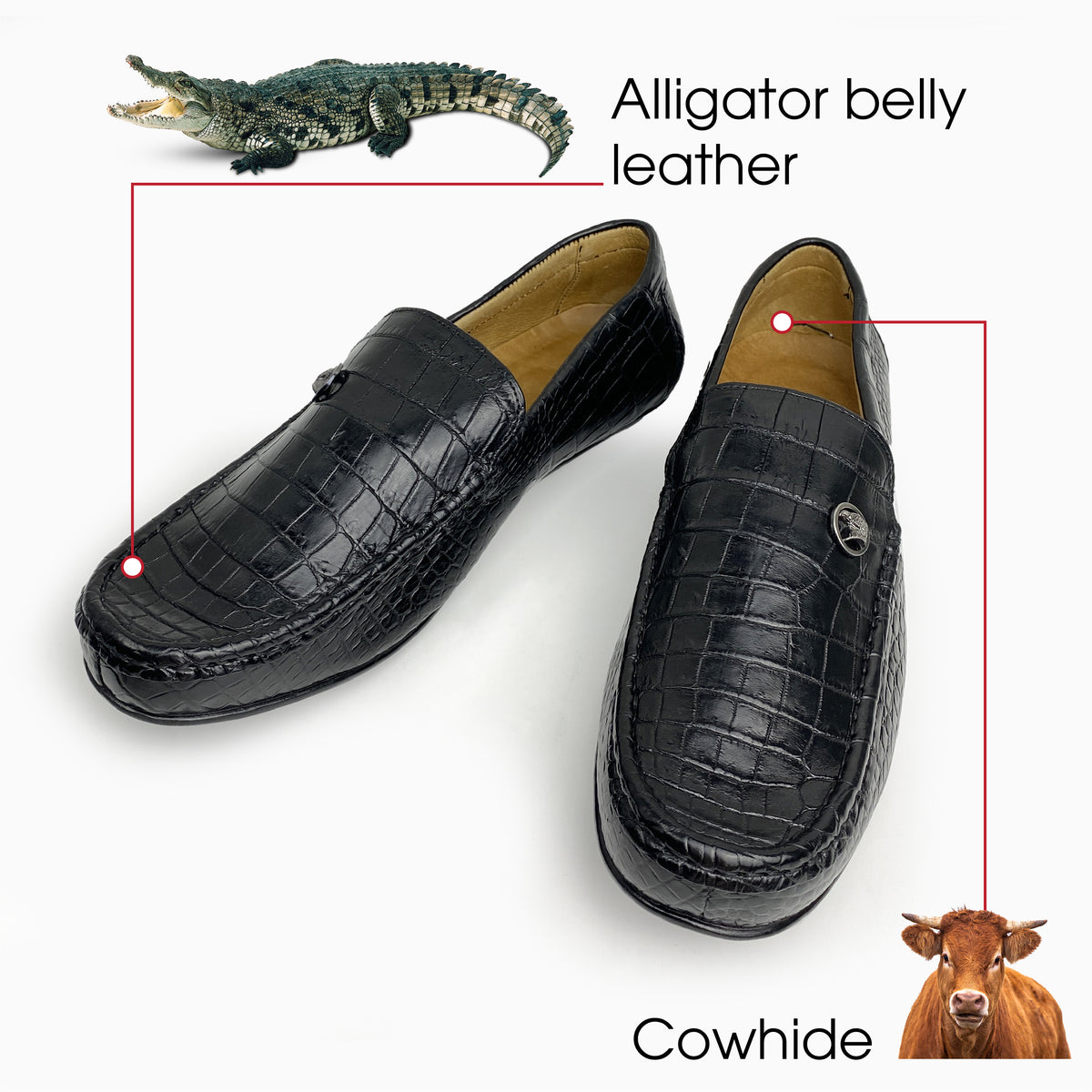 Black Alligator Leather Moccasin Loafer | Crocodile Belly Skin Moccasin Loafer | SH91L42