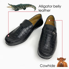 Black Alligator Leather Moccasin Loafer | Crocodile Belly Skin Moccasin Loafer | SH91L42
