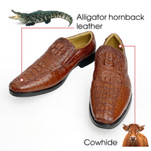 Light Brown Mens Alligator Leather Slip-On Loafer | Crocodile Hornback Moc Toe Loafer | SH56F