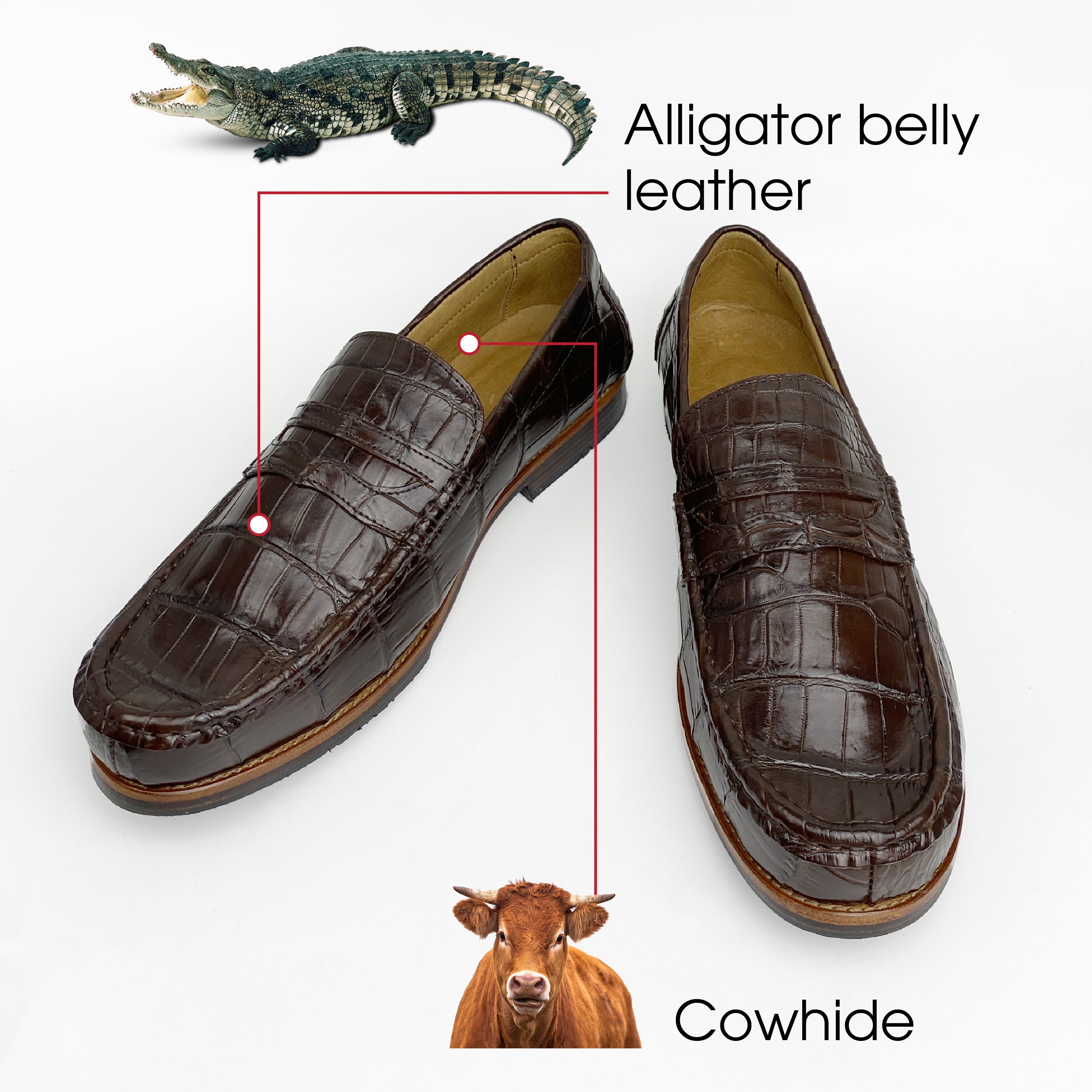 Dark Brown Alligator Loafers Men | Mens Crocodile Belly Leather Slip On | SH43E42