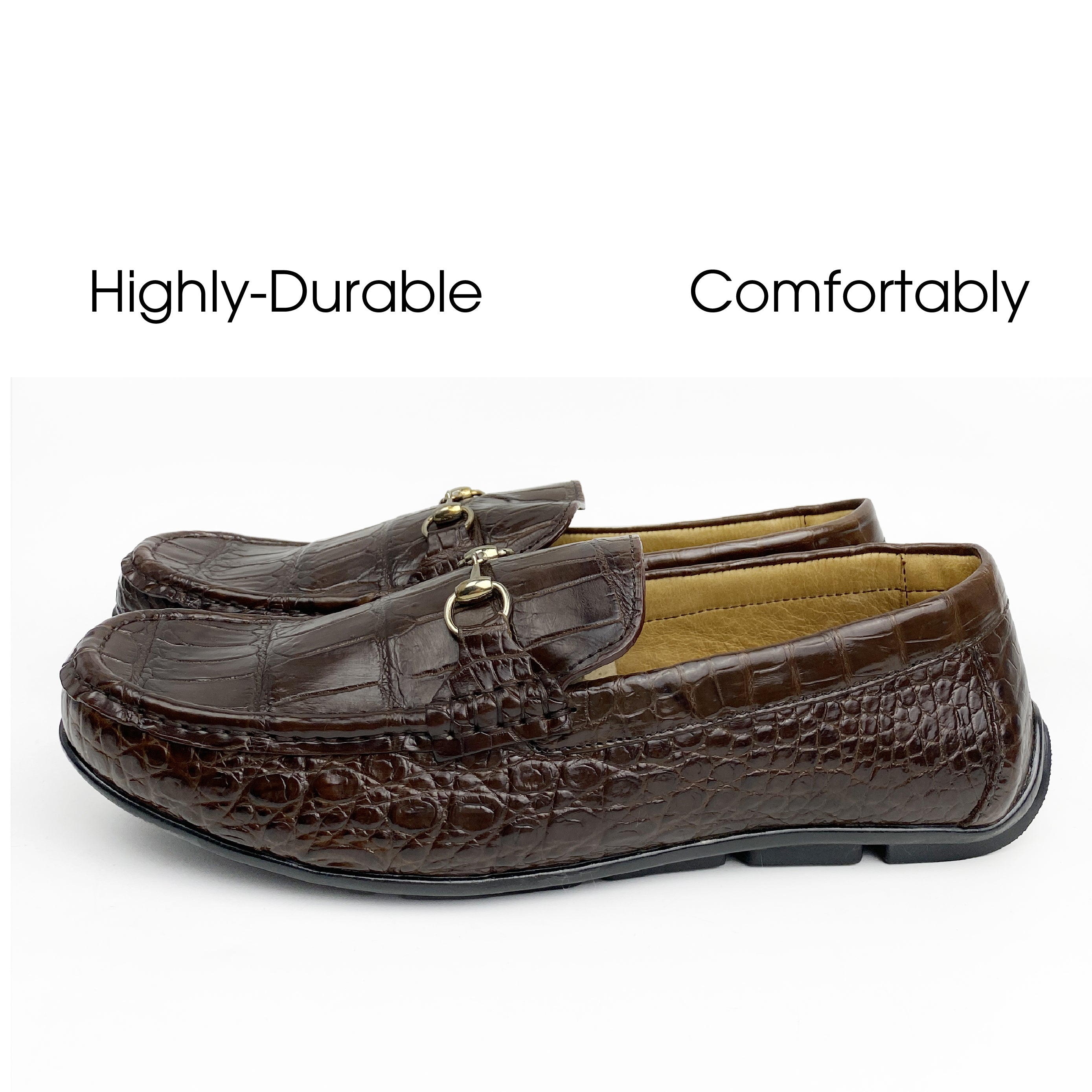 Men's Brown Alligator Leather Horsebit Loafers | Belly Crocodile Skin Loafer Shoes For Men - SH23C42