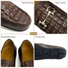 Dark Brown Mens Alligator Hornback Leather Loafers With Buckle | Crocodile Leather Slip On For Men | SH33D42