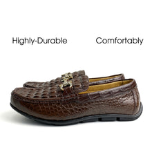 Dark Brown Mens Alligator Hornback Leather Loafers With Buckle | Crocodile Leather Slip On For Men | SH33D42