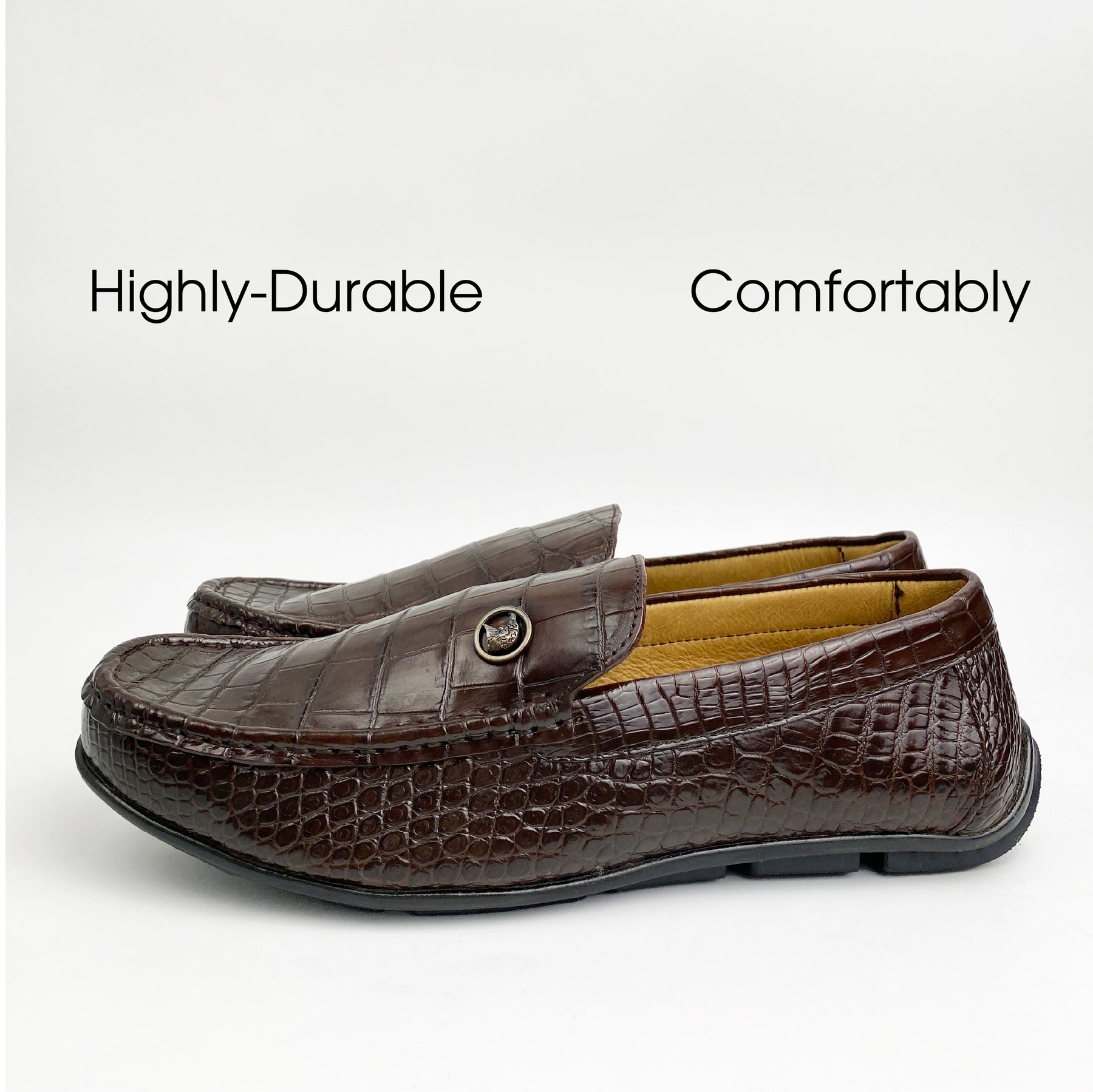 Brown Alligator Leather Moccasin Loafer | Crocodile Belly Skin Moccasin Loafer | SH93L42
