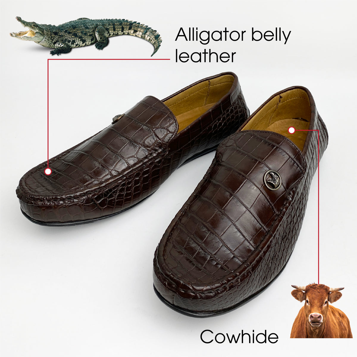 Brown Alligator Leather Moccasin Loafer | Crocodile Belly Skin Moccasin Loafer | SH93L42