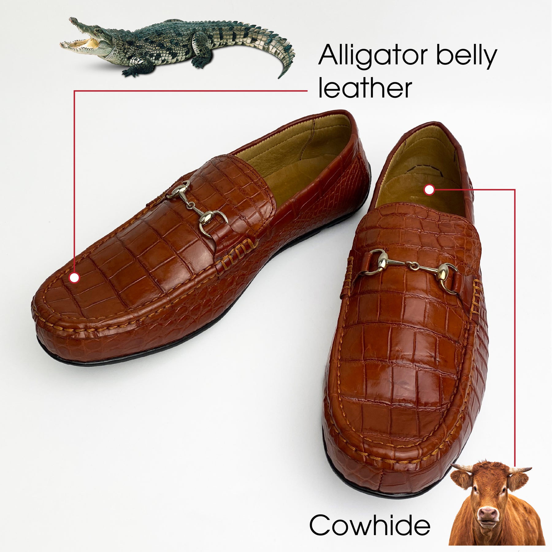 Men's Light Brown Alligator Leather Horsebit Loafers | Belly Crocodile Skin Loafer Shoes For Men - SH26C42