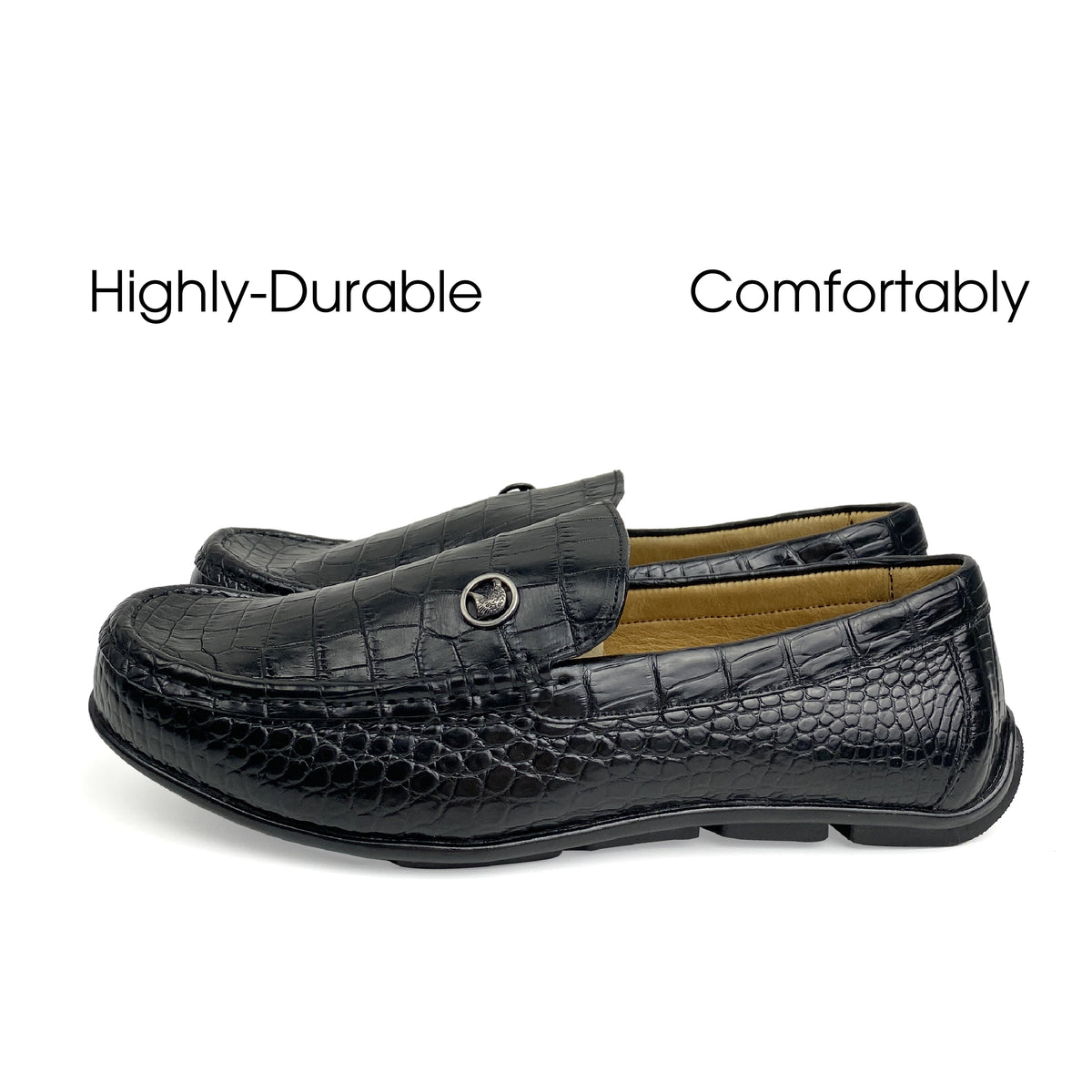 Black Alligator Leather Moccasin Loafer | Crocodile Belly Skin Moccasin Loafer | SH91L42