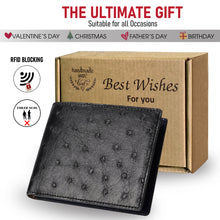 Black Blue Handmade Double Side Ostrich Leather Bifold Wallet for Men | VINAMOS-14