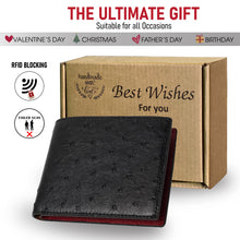 Black Red Double Side Ostrich Leather Bifold Handmade Wallet RFID Blocking | VINAMOS-17