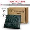 Green Double Side Alligator Hornback Leather Bifold Wallet For Men