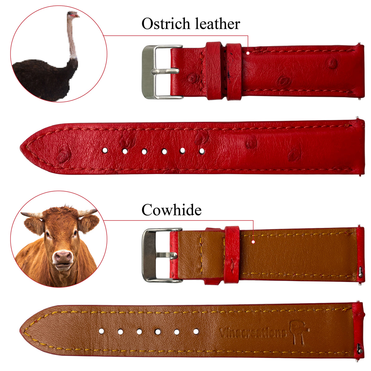 Red Genuine Ostrich Leather Watch Strap Quick Release