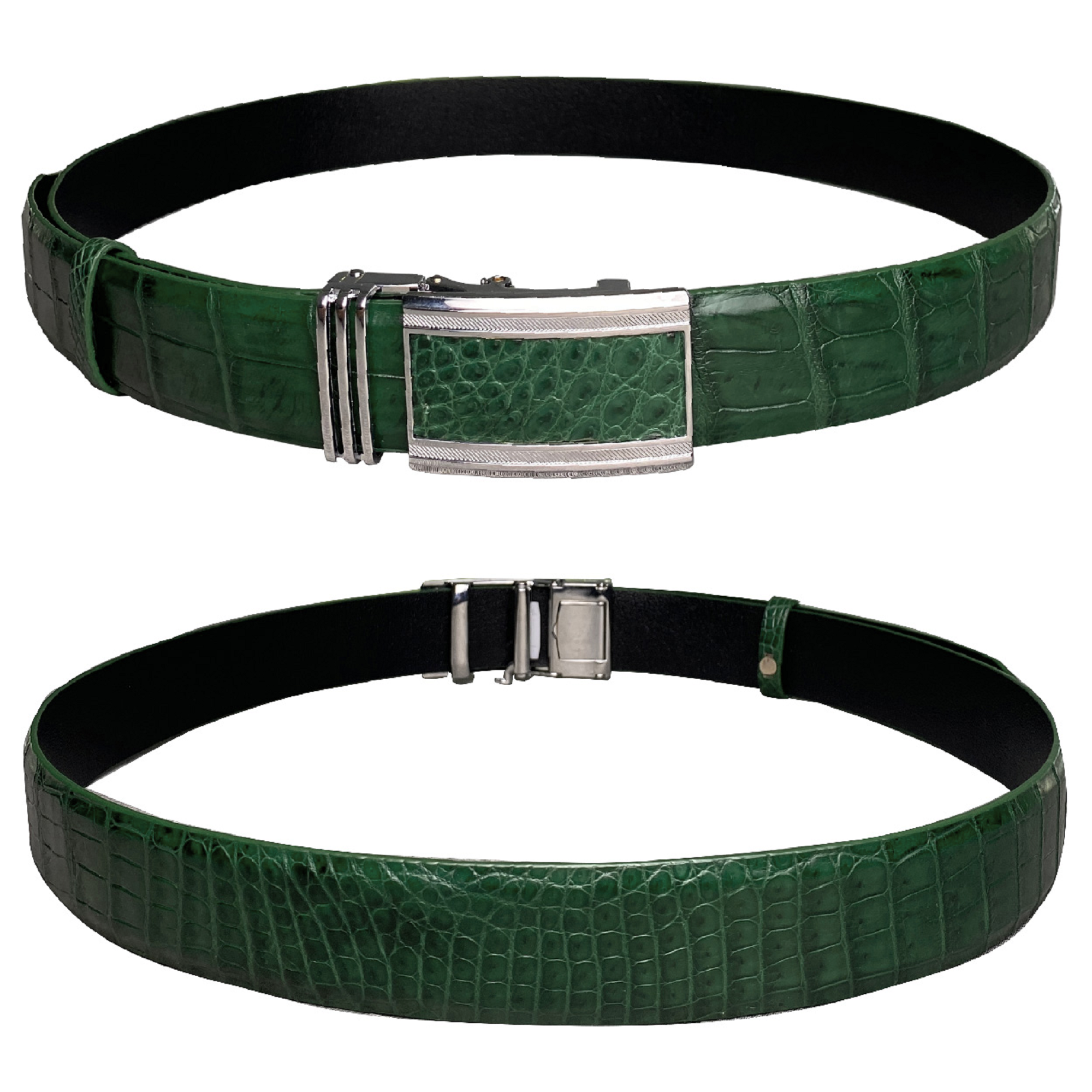 Handcrafted Green Alligator Belt Men's - Crocodile Skin Belly Belt 1.5" - Automactic Buckle - BE-GRE-08 - Vinacreations