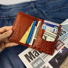 Light Brown Alligator Leather Minimalist Wallet - Crocodile Slim Credit Card Holder Double Side | RFID Blocking | LIGHT-CARD-14