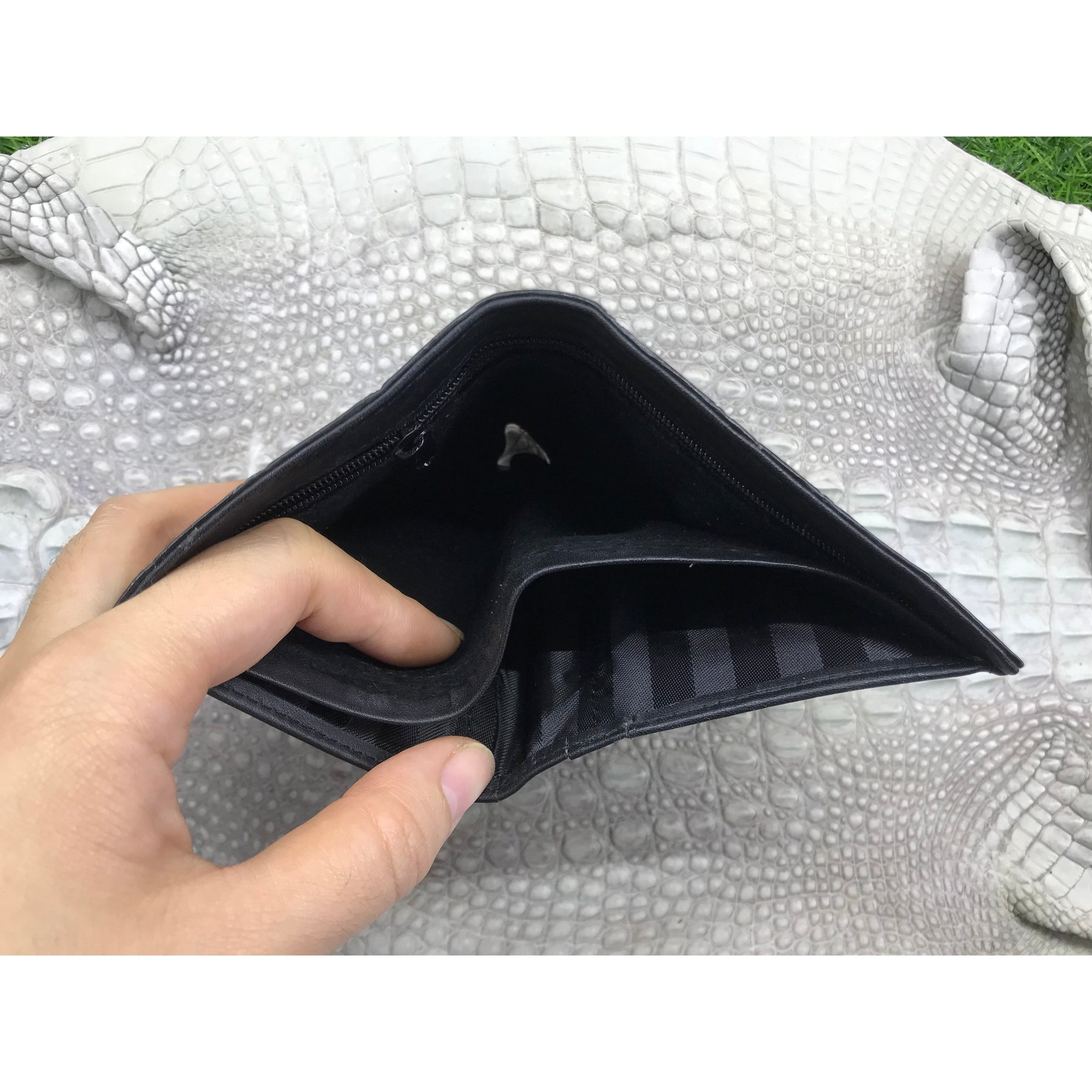 Black Alligator Skin Bifold Vertical Wallet For Men | Handmade Crocodile Leather Wallet RFID Blocking | VL5688