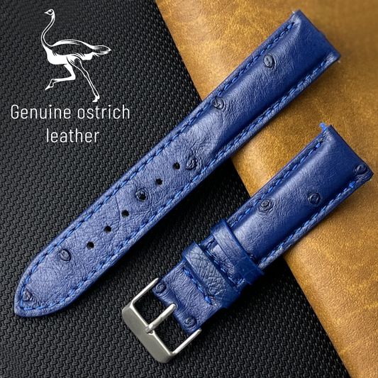 Blue Genuine Ostrich Leather Watch Strap Quick Release