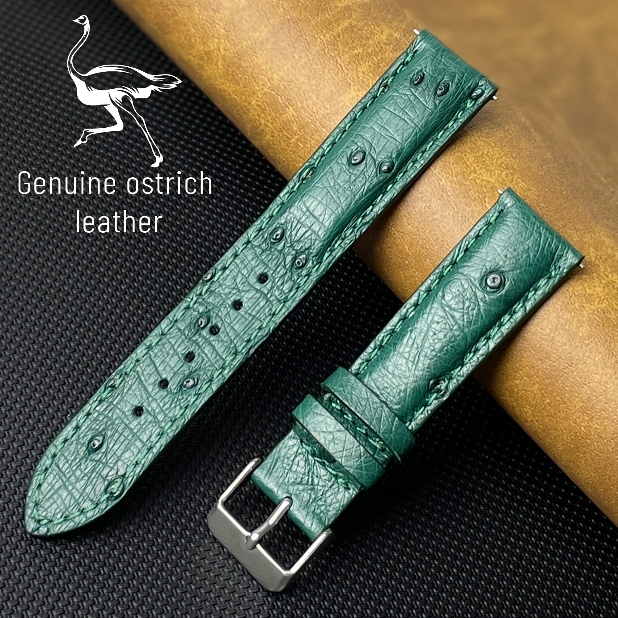 Green Genuine Ostrich Watch Strap Quick Release