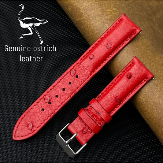 Red Genuine Ostrich Leather Watch Strap Quick Release