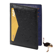 Black Blue Double Side Ostrich Leather Credit Card Holder | RFID Blocking | CARDOS-14