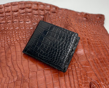 Black Double Side Alligator Slim Bifold Wallet For Men