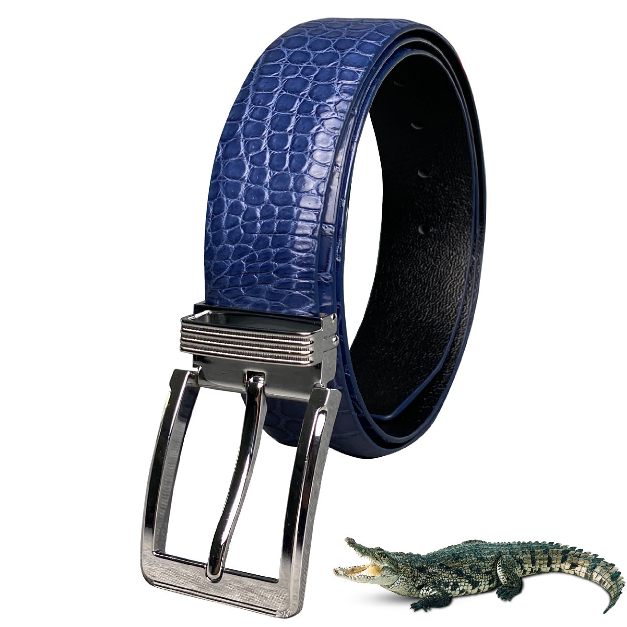 High-end Blue Alligator Belt Men's - Crocodile Skin Belly Belt 1.5" - Pin Buckle - BE-NAV-04-PIN