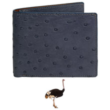 Grey Handmade Double Side Ostrich Leather Bifold Wallet for Men