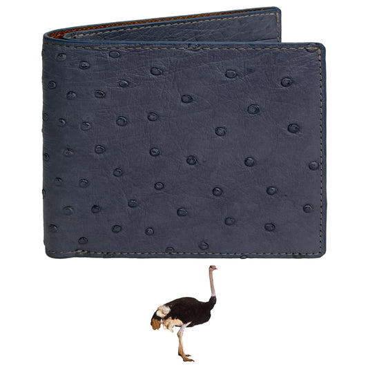 Grey Handmade Double Side Ostrich Leather Bifold Wallet for Men